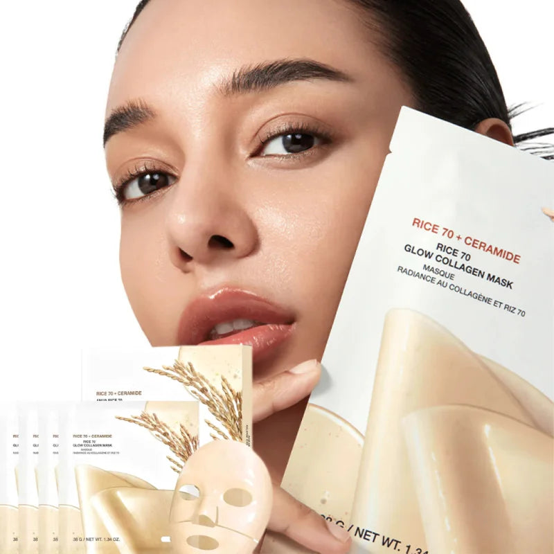 Korean Rice Mask 70 Collagen Moisturizing Brightening Firming Mask Suitable Dull Skin Repair Barrier Biofiber Firming Mask 1box