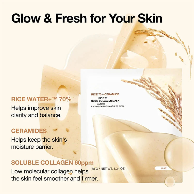 Korean Rice Mask 70 Collagen Moisturizing Brightening Firming Mask Suitable Dull Skin Repair Barrier Biofiber Firming Mask 1box