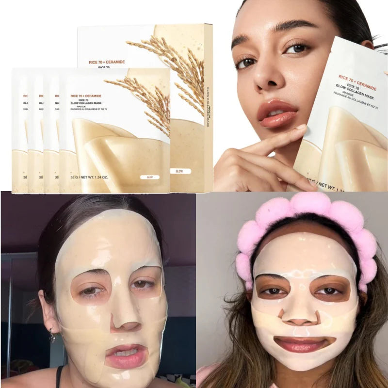 Korean Rice Mask 70 Collagen Moisturizing Brightening Firming Mask Suitable Dull Skin Repair Barrier Biofiber Firming Mask 1box