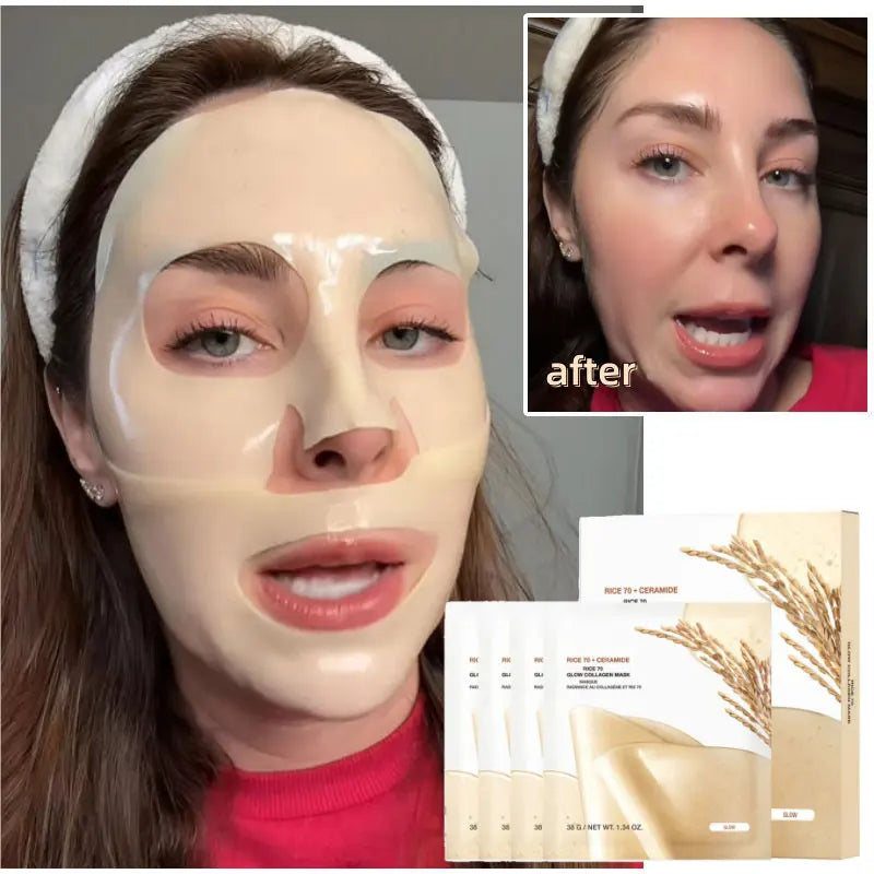 Korean Rice Mask 70 Collagen Moisturizing Brightening Firming Mask Suitable Dull Skin Repair Barrier Biofiber Firming Mask 1box