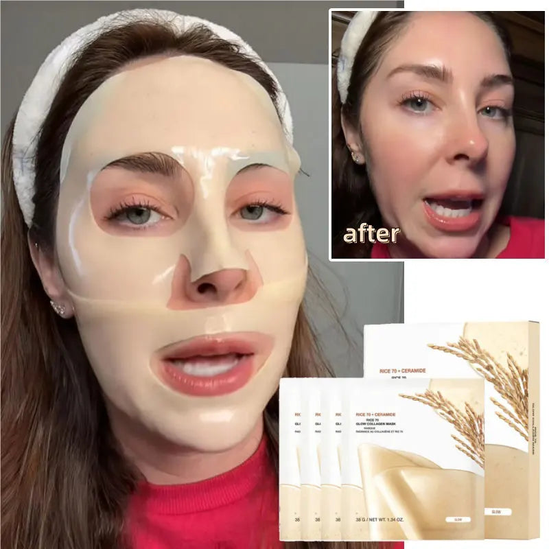 Korean Rice Mask 70 Collagen Moisturizing Brightening Firming Mask Suitable Dull Skin Repair Barrier Biofiber Firming Mask 1box