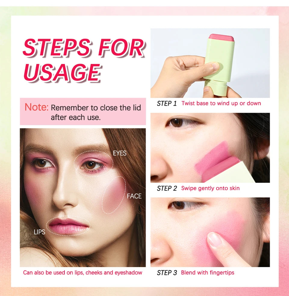 Make Up Functional Blush Stick Easy Color Rouge Blusher Cream Waterproof High Color Rendering Brightening Skin Tone Hot