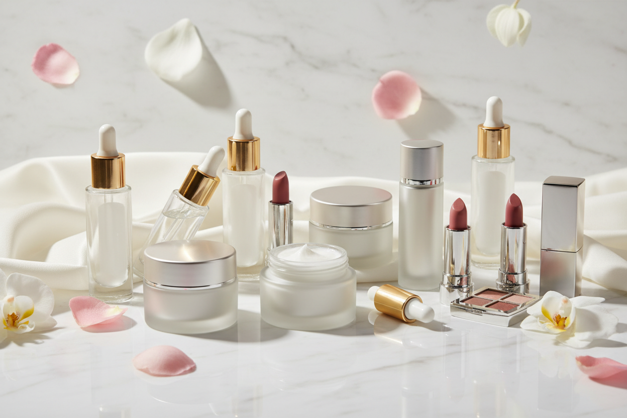 can you generate a banner for a skincare and cometics homepage without any text only images it should look very luxury